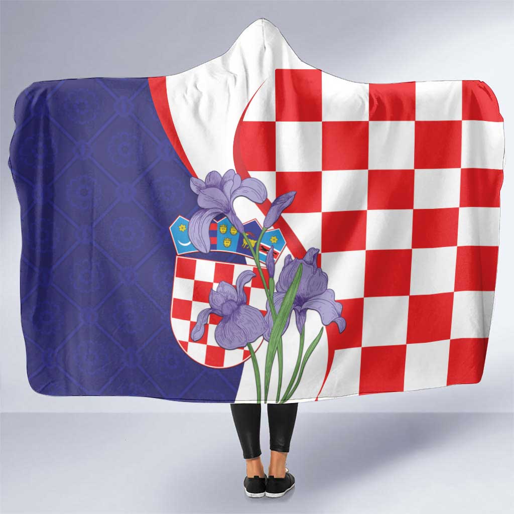 Croatia Hrvatska Checkerboard Hooded Blanket Coat Of Arms With Iris Croatica