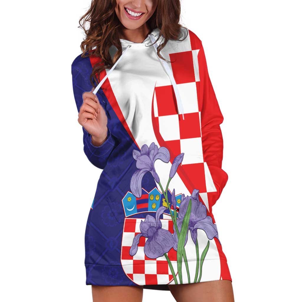 Croatia Hrvatska Checkerboard Hoodie Dress Coat Of Arms With Iris Croatica