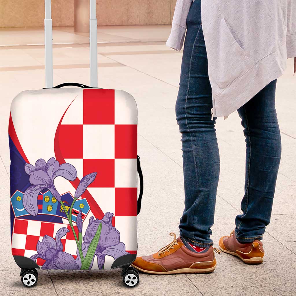 Croatia Hrvatska Checkerboard Luggage Cover Coat Of Arms With Iris Croatica