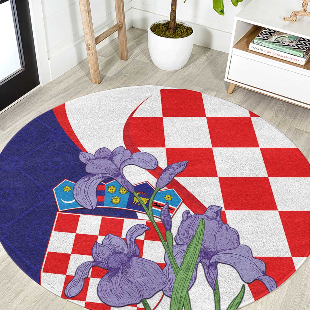 Croatia Hrvatska Checkerboard Round Carpet Coat Of Arms With Iris Croatica