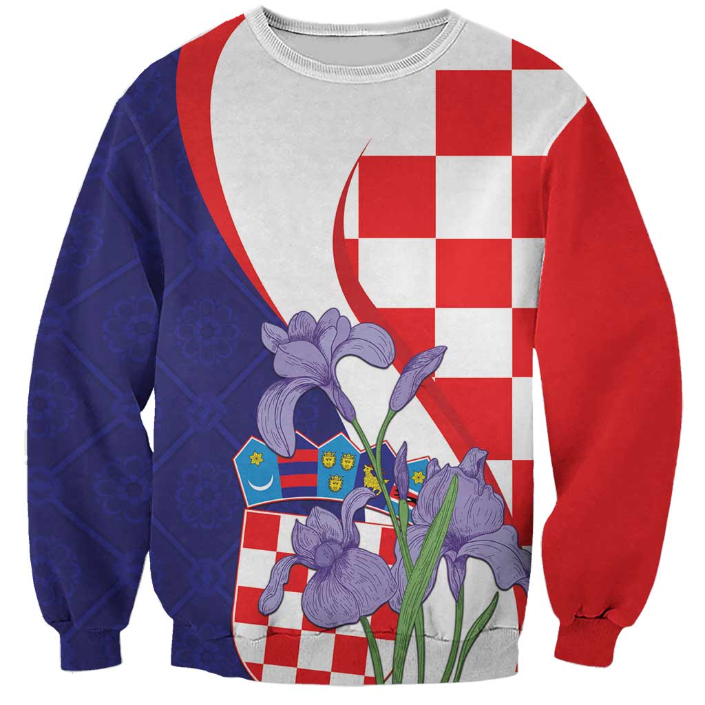 Croatia Hrvatska Checkerboard Sweatshirt Coat Of Arms With Iris Croatica