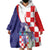 Croatia Hrvatska Checkerboard Wearable Blanket Hoodie Coat Of Arms With Iris Croatica