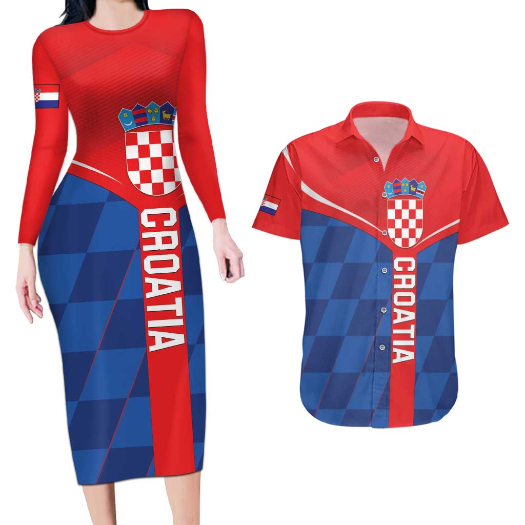 Custom Croatia Football Couples Matching Long Sleeve Bodycon Dress and Hawaiian Shirt Hrvatska Nogometna Reprezentacija