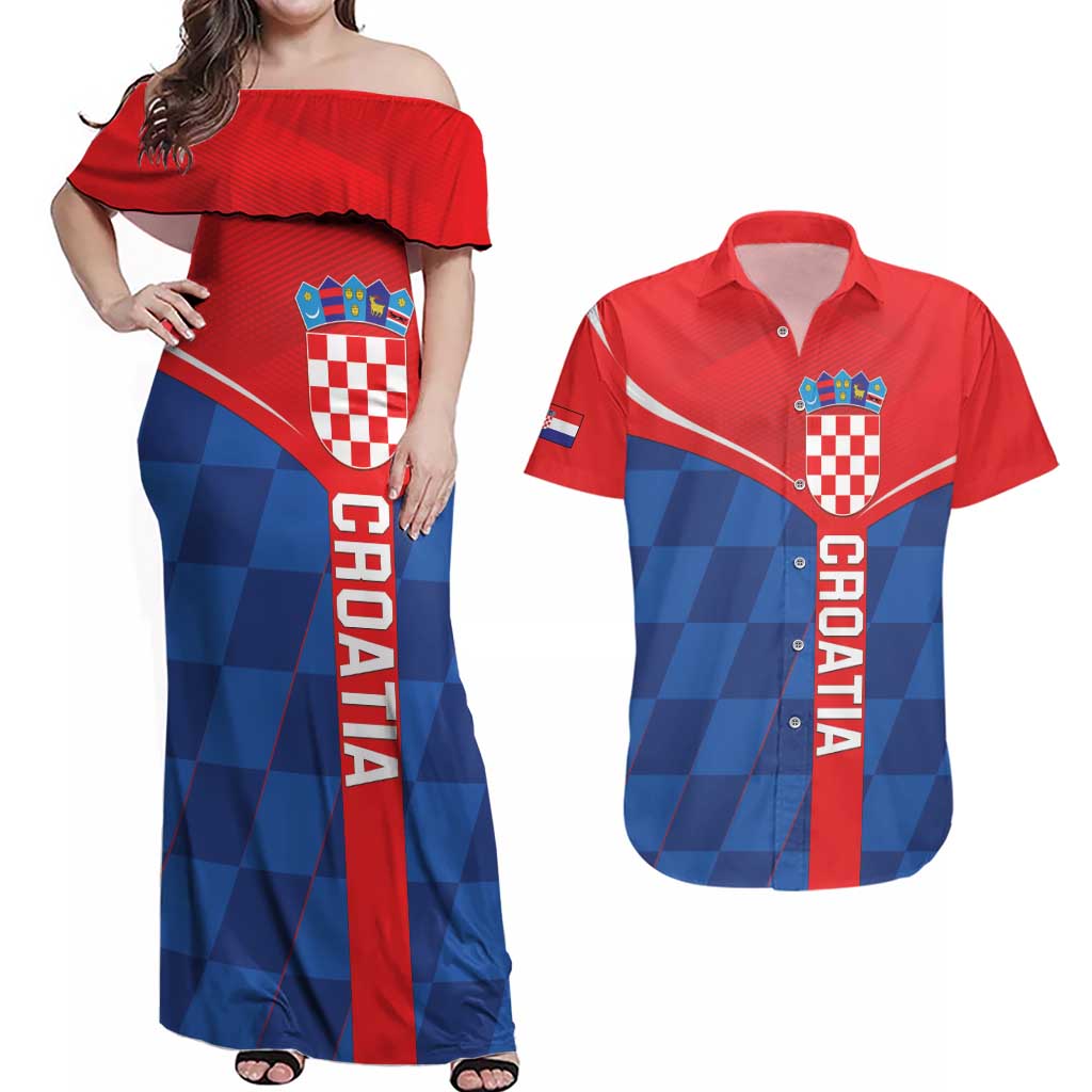 Custom Croatia Football Couples Matching Off Shoulder Maxi Dress and Hawaiian Shirt Hrvatska Nogometna Reprezentacija