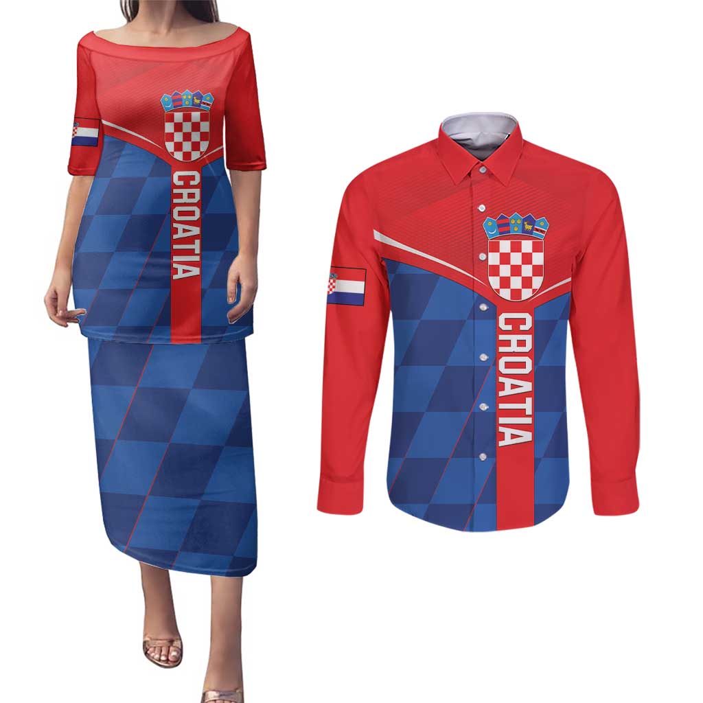 Custom Croatia Football Couples Matching Puletasi and Long Sleeve Button Shirt Hrvatska Nogometna Reprezentacija