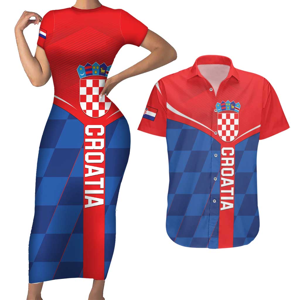 Custom Croatia Football Couples Matching Short Sleeve Bodycon Dress and Hawaiian Shirt Hrvatska Nogometna Reprezentacija