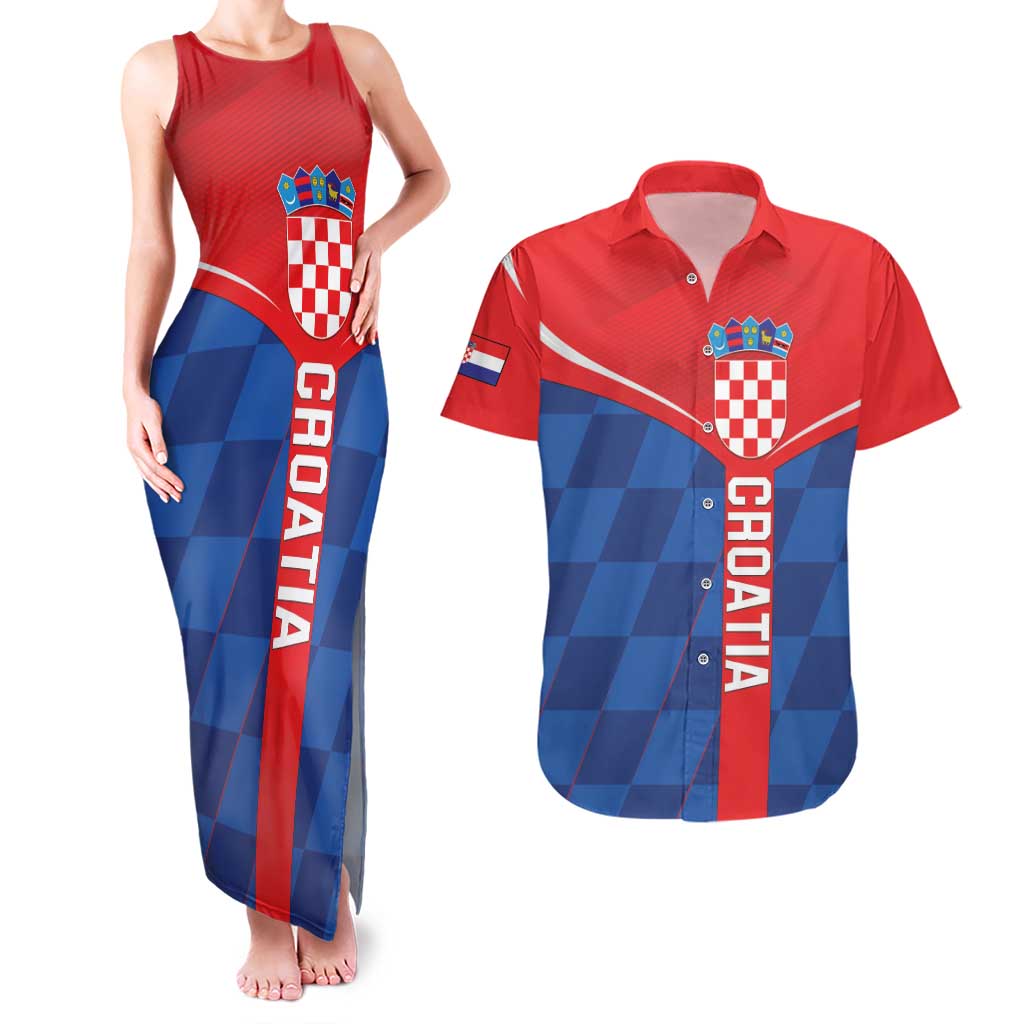 Custom Croatia Football Couples Matching Tank Maxi Dress and Hawaiian Shirt Hrvatska Nogometna Reprezentacija