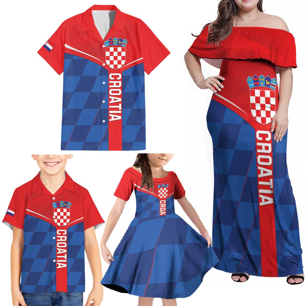 Custom Croatia Football Family Matching Off Shoulder Maxi Dress and Hawaiian Shirt Hrvatska Nogometna Reprezentacija