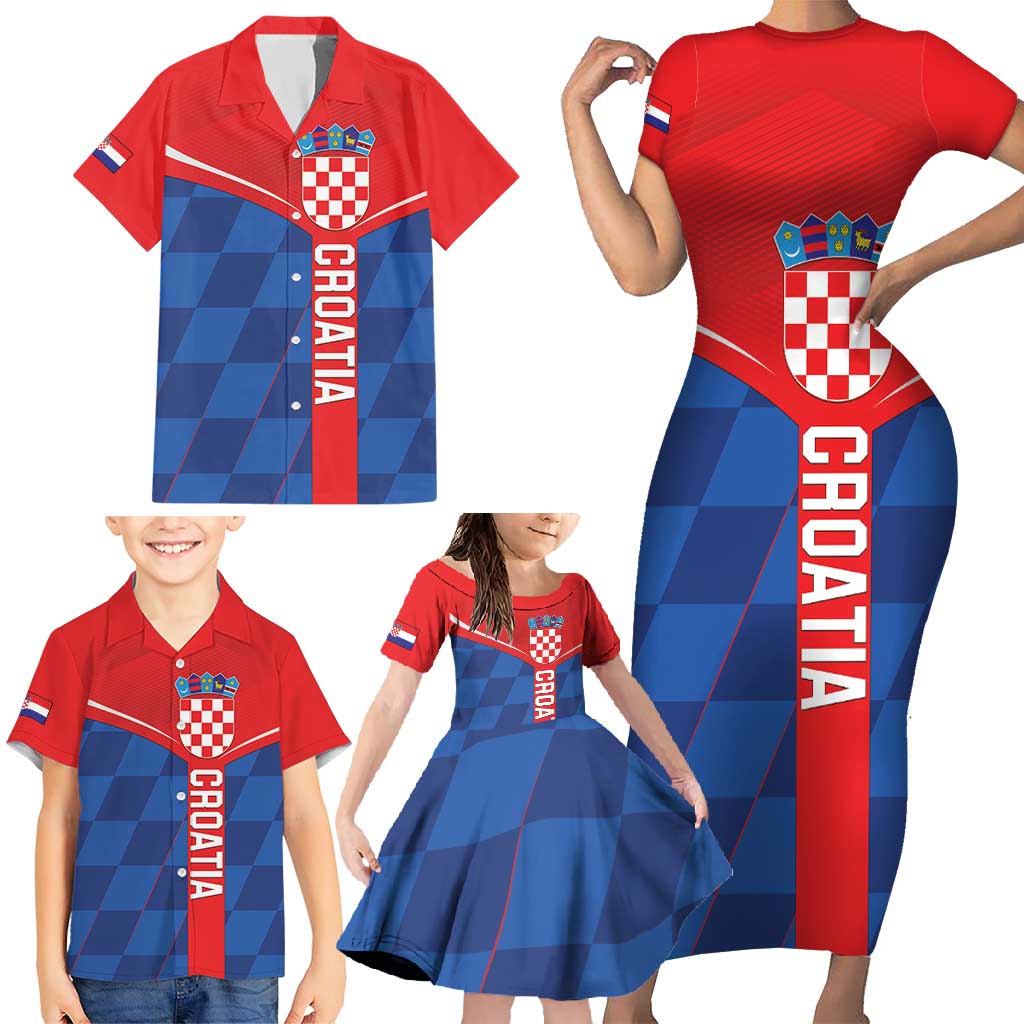 Custom Croatia Football Family Matching Short Sleeve Bodycon Dress and Hawaiian Shirt Hrvatska Nogometna Reprezentacija