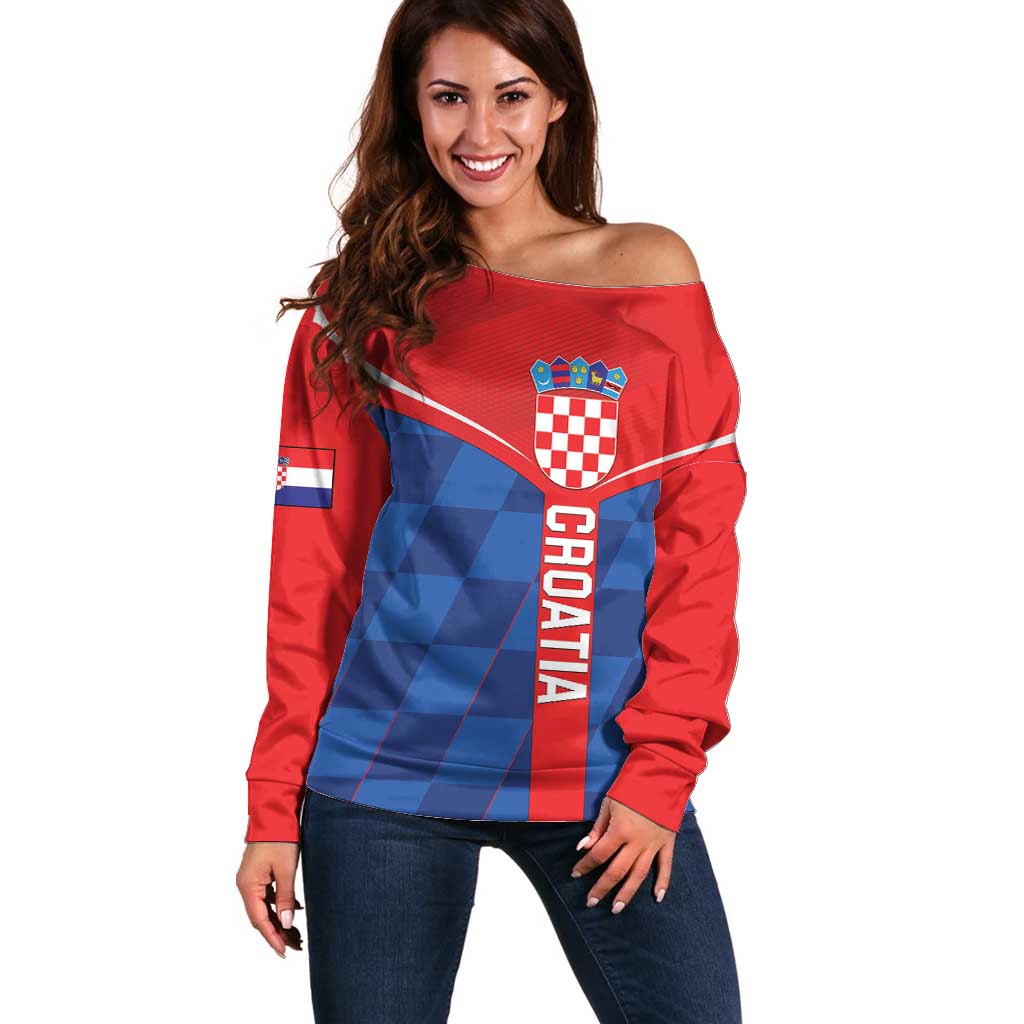 Custom Croatia Football Off Shoulder Sweater Hrvatska Nogometna Reprezentacija