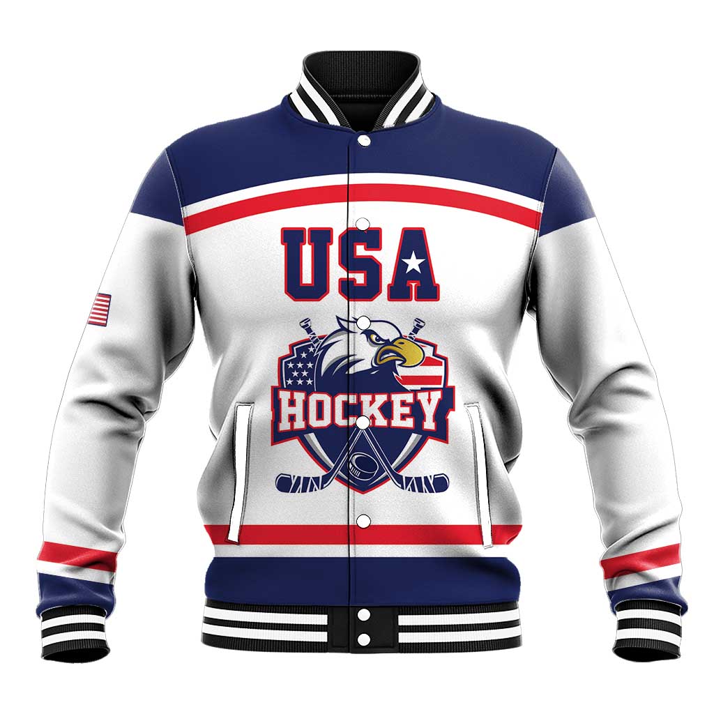 USA Ice Hockey Custom Baseball Jacket American Eagle Spirit White Version