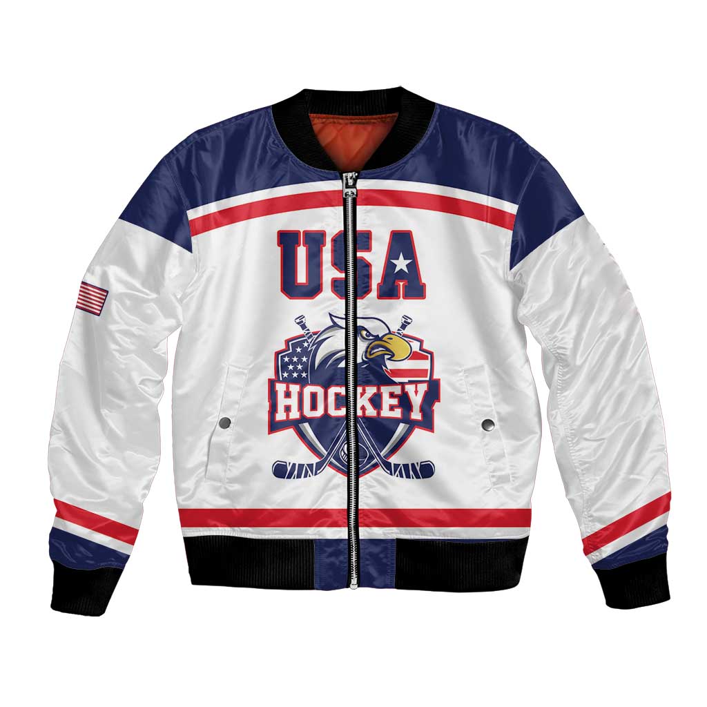 USA Ice Hockey Custom Bomber Jacket American Eagle Spirit White Version