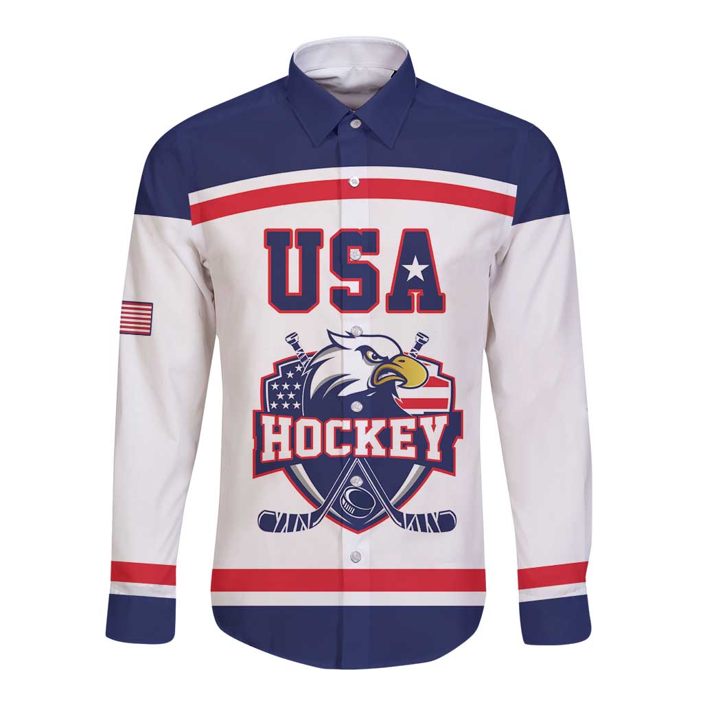 USA Ice Hockey Custom Long Sleeve Button Shirt American Eagle Spirit White Version
