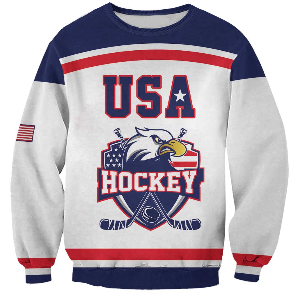 USA Ice Hockey Custom Sweatshirt American Eagle Spirit White Version