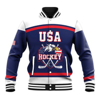 USA Ice Hockey Custom Baseball Jacket American Eagle Spirit Blue Version