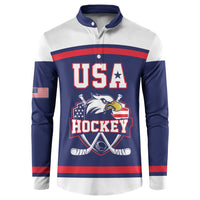 USA Ice Hockey Custom Button Sweatshirt American Eagle Spirit Blue Version