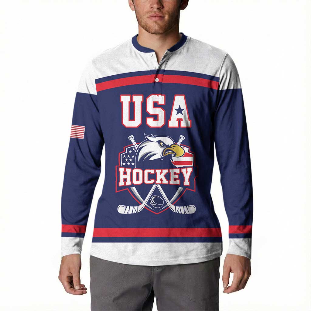 USA Ice Hockey Custom Button Sweatshirt American Eagle Spirit Blue Version