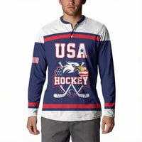 USA Ice Hockey Custom Button Sweatshirt American Eagle Spirit Blue Version