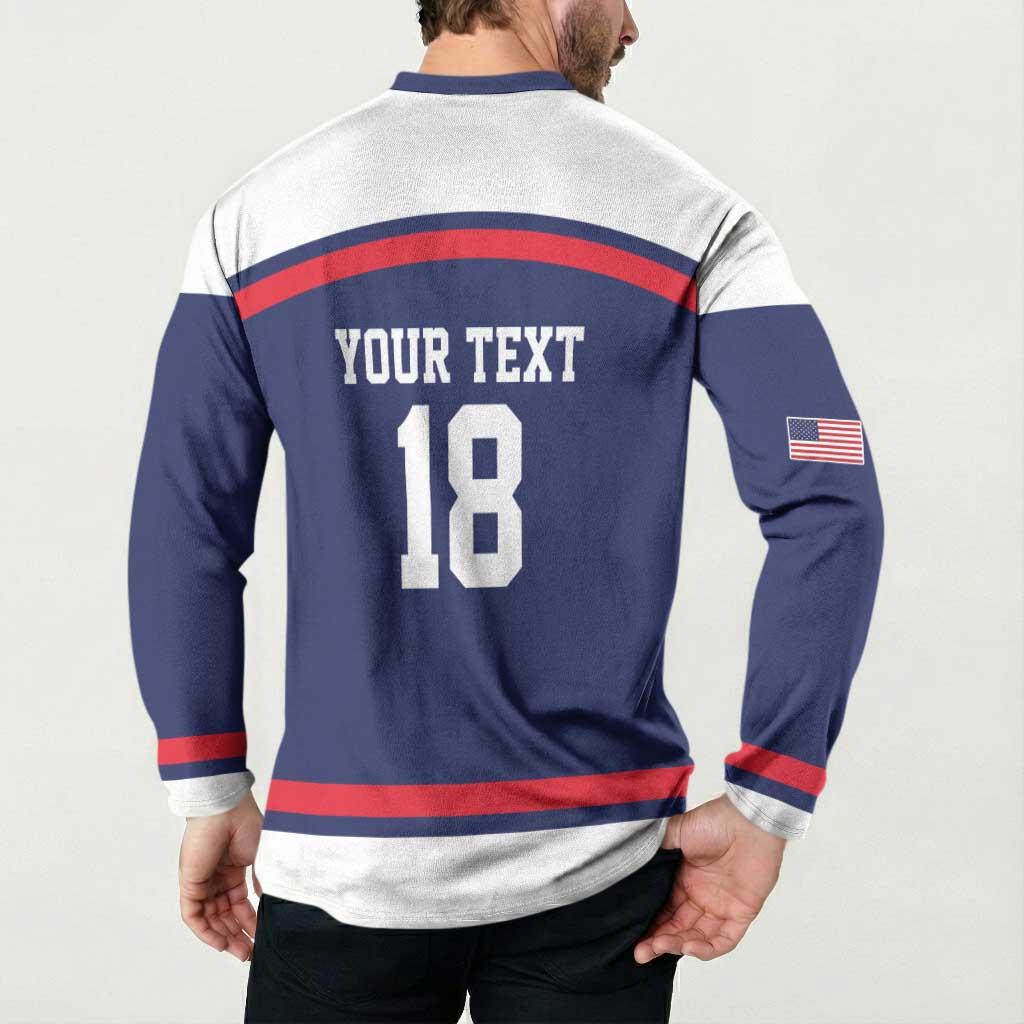 USA Ice Hockey Custom Button Sweatshirt American Eagle Spirit Blue Version