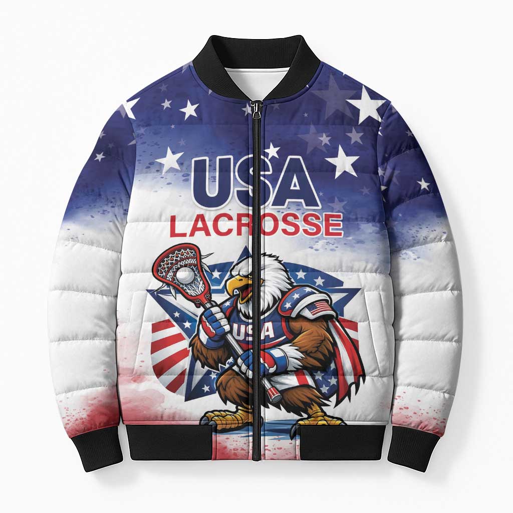 Custom USA Lacrosse Bomber Puffer Jacket American Eagle Mascot