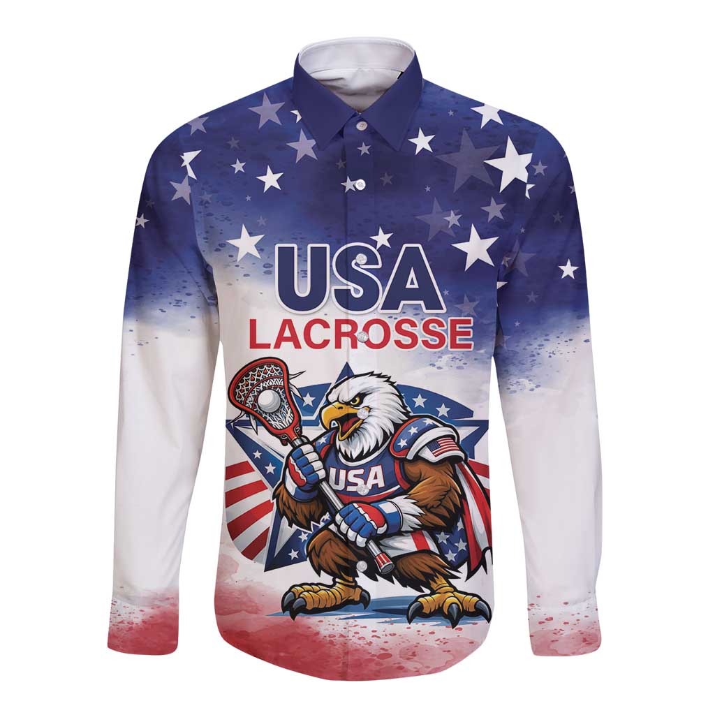 Custom USA Lacrosse Long Sleeve Button Shirt American Eagle Mascot