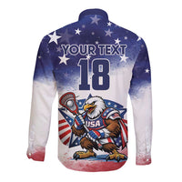 Custom USA Lacrosse Long Sleeve Button Shirt American Eagle Mascot