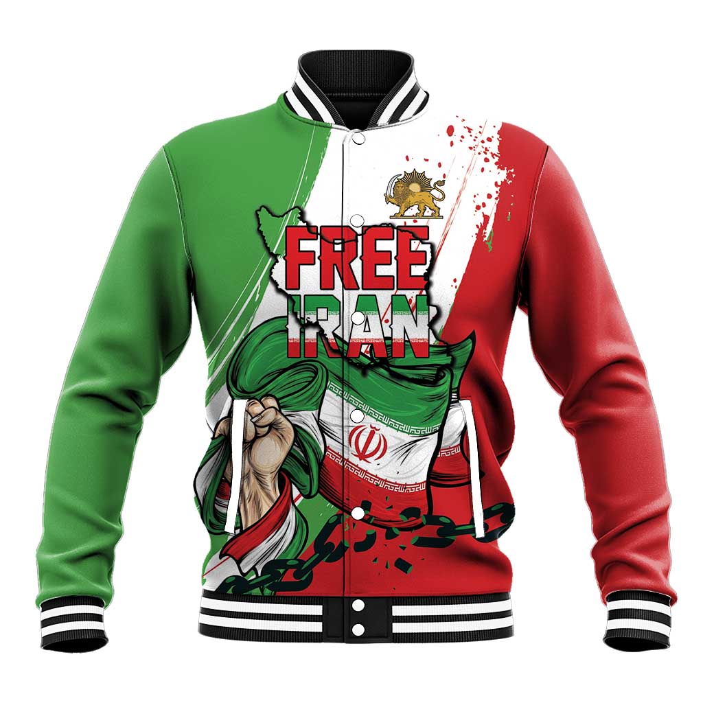 Free Iran Lion and Sun Personalized Baseball Jacket Persian Freedom Protest