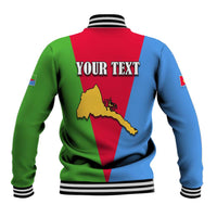Baseball jacket back with YOUR TEXT, Eritrea map patch, and multicolor flag panels
