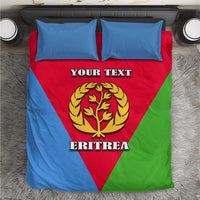 Eritrea flag bedding set with personalized text, emblem centered, matching blue-green-red design