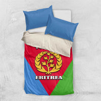 Eritrea emblem bedding set with personalized text on duvet, two blue pillowcases included