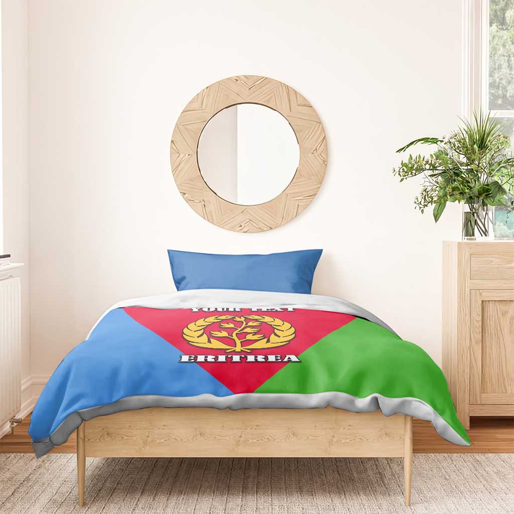 Eritrea emblem bedding set with personalized crest and text, blue duvet with green-red accents