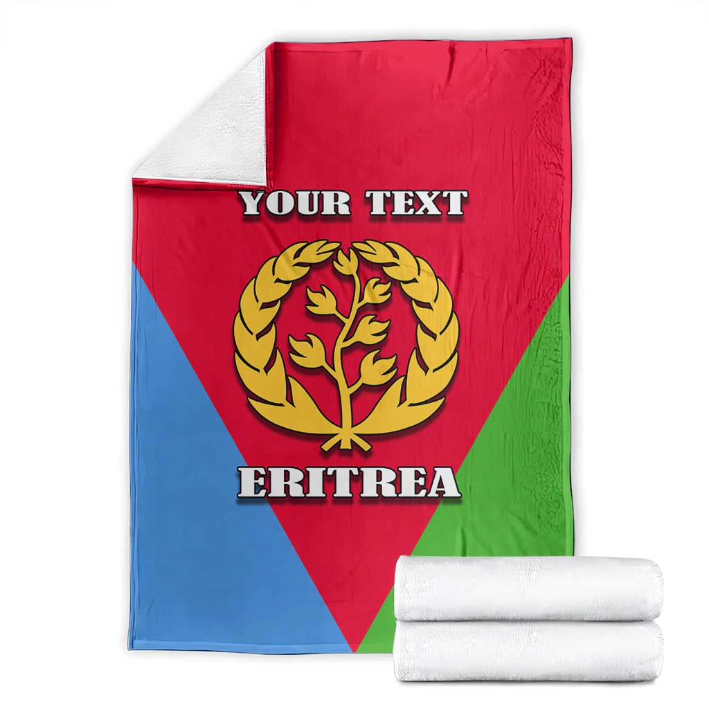 Personalized Eritrea emblem blanket with folded stacks, “YOUR TEXT” and “ERITREA” text