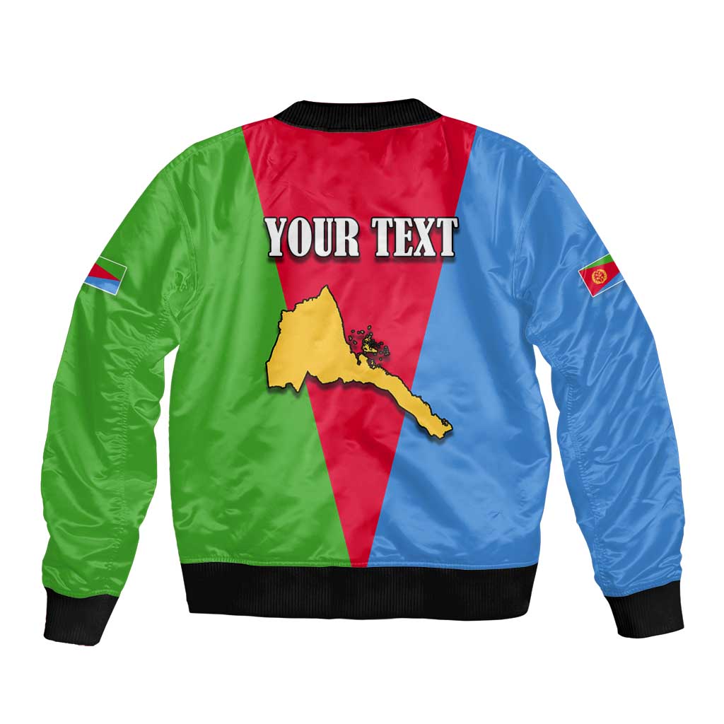 Personalized Eritrea bomber jacket with map and "YOUR TEXT" on multicolor back