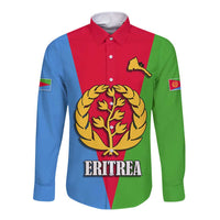 Long-sleeve button shirt with Eritrea emblem and ERITREA text front, flag panel