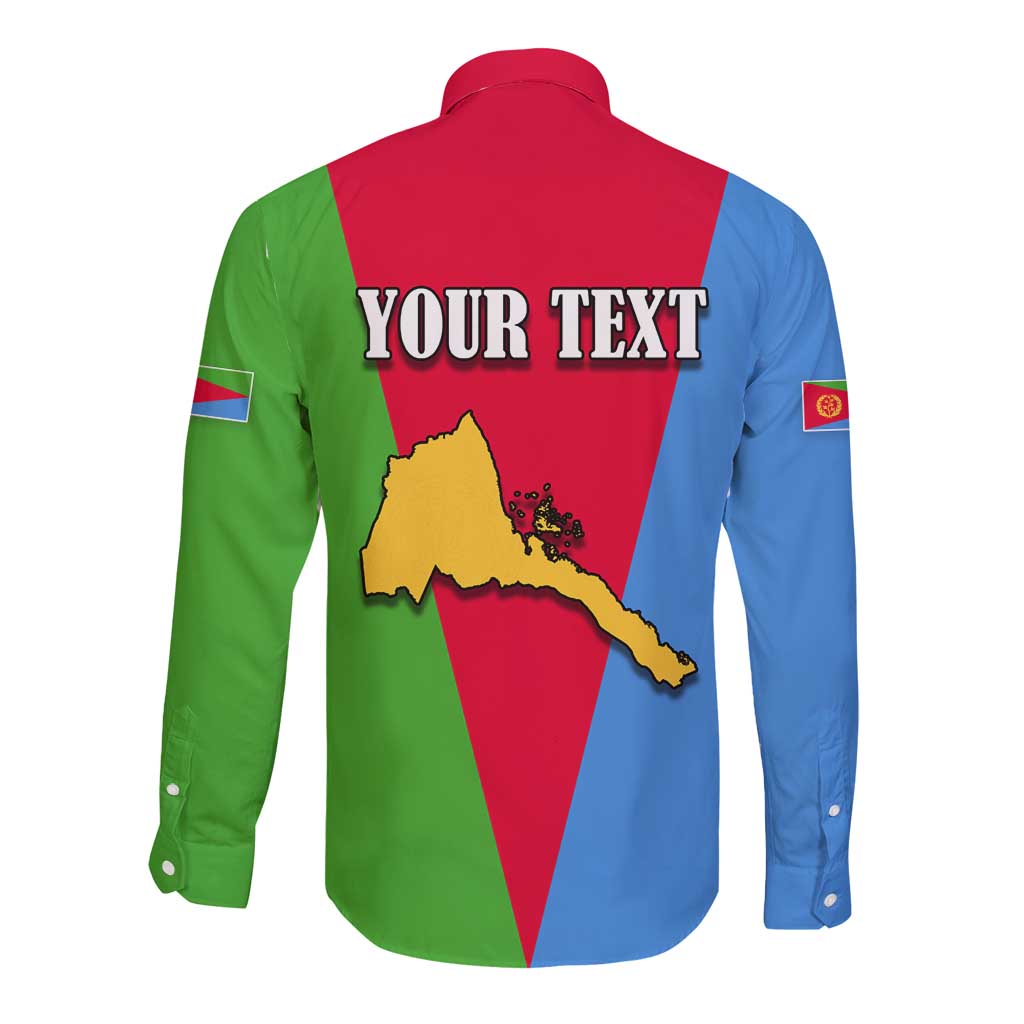 Long-sleeve button shirt with Eritrea flag panel back print and YOUR TEXT