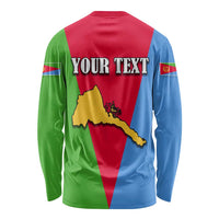 Long-sleeve shirt with Eritrea flag colors, YOUR TEXT back and country-map print