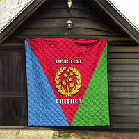 Personalized Eritrea emblem quilt displayed outdoors with “YOUR TEXT” and crest