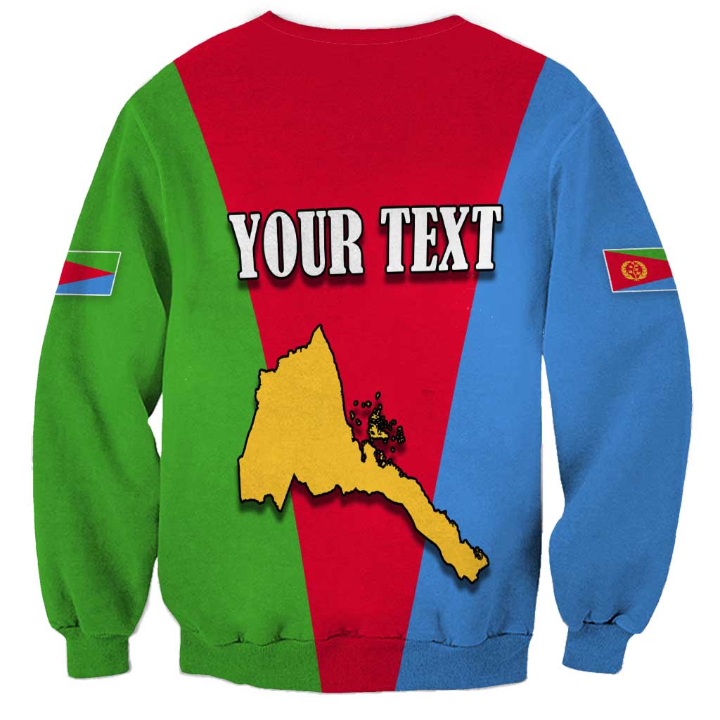 Crewneck sweatshirt with tricolor panels, YOUR TEXT print and Eritrea map graphic