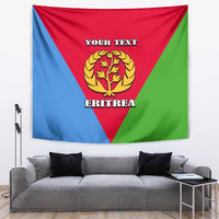 Personalized Eritrea flag tapestry with emblem, blue-red-green triangle and 'YOUR TEXT'