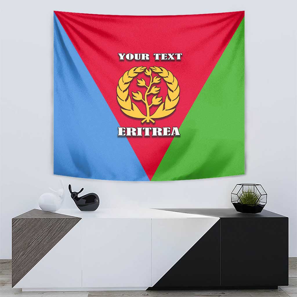 Personalized Eritrea flag tapestry with gold emblem, 'ERITREA' lettering and 'YOUR TEXT'