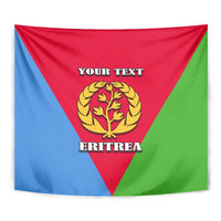 Personalized Eritrea flag tapestry close-up with gold emblem, 'ERITREA' and 'YOUR TEXT'