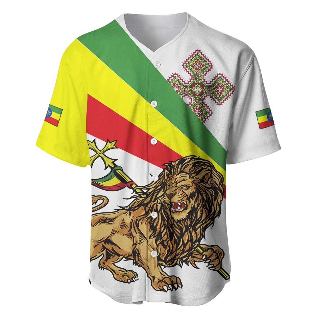 Ethiopia Baseball Jersey Lion Of Judah Emblem With Cross - Wonder Print Shop