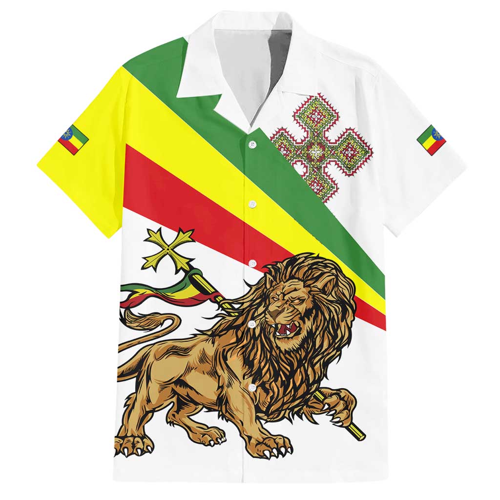 Ethiopia Hawaiian Shirt Lion Of Judah Emblem With Cross