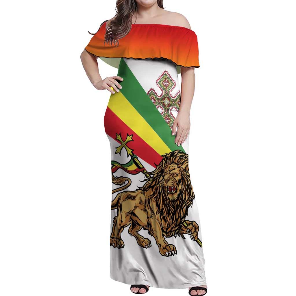 Ethiopia Off Shoulder Maxi Dress Lion Of Judah Emblem With Cross