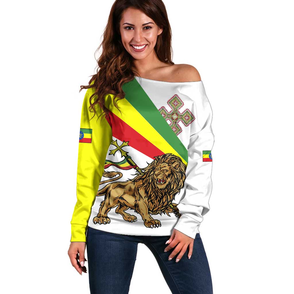 Ethiopia Off Shoulder Sweater Lion Of Judah Emblem With Cross