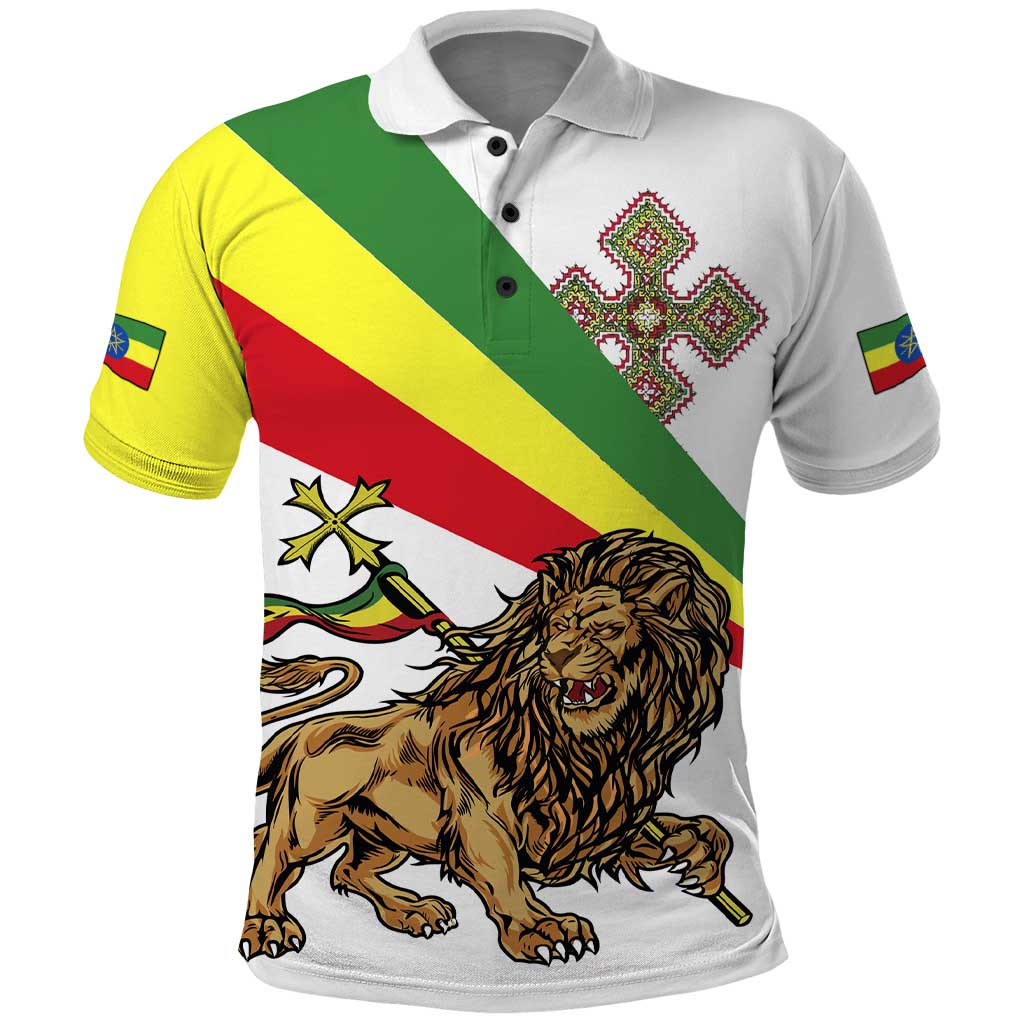 Ethiopia Polo Shirt Lion Of Judah Emblem With Cross