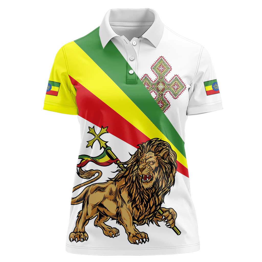 Ethiopia Women Polo Shirt Lion Of Judah Emblem With Cross