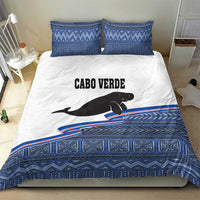 Cabo Verde manatee duvet bedding set with blue tribal pattern and flag stripe accents