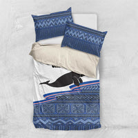 Cabo Verde manatee bedding set with blue geometric border and flag stripe, matching shams