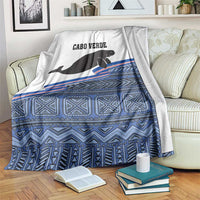 Cape Verde manatee blanket with blue pattern, white background, and CABO VERDE text